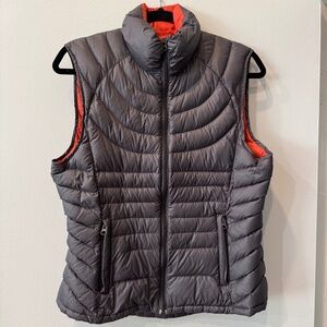 Gray Down Puffer Vest Orange Lining Zip Pockets Size S